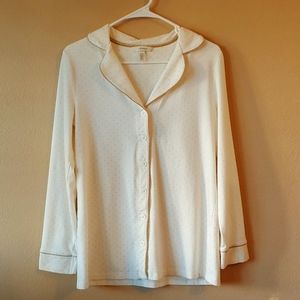 Soma Pajama Button Down Long Sleeve Top! Ivory/Gold Polka dots SZ Small NWOT